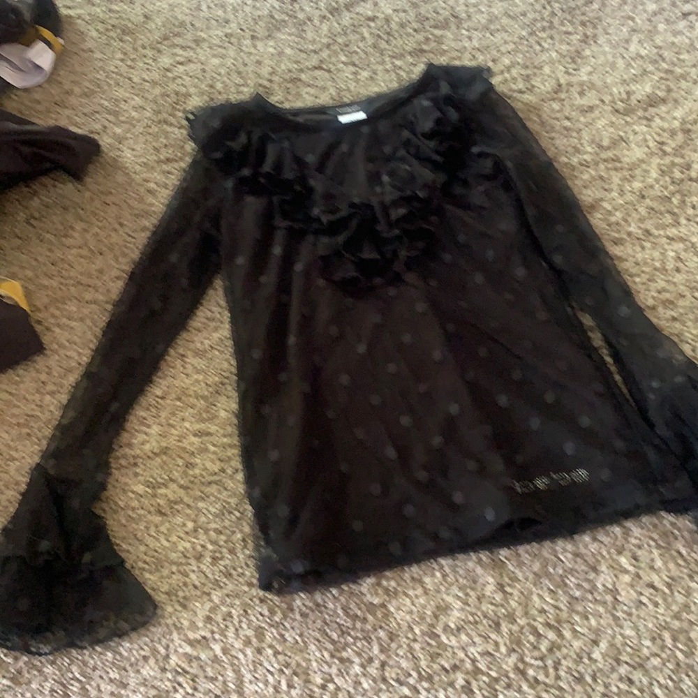 Girls BeBe size 7/8 sheer black ruffle top
